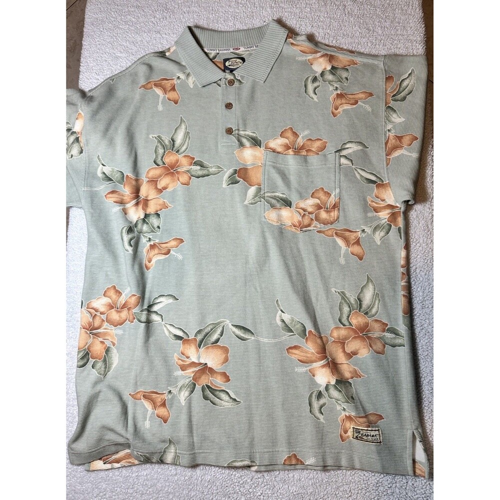 TOMMY BAHAMA Polo Shirt Men's XL Blooms Floral Hawaiian Hibiscus Cotton